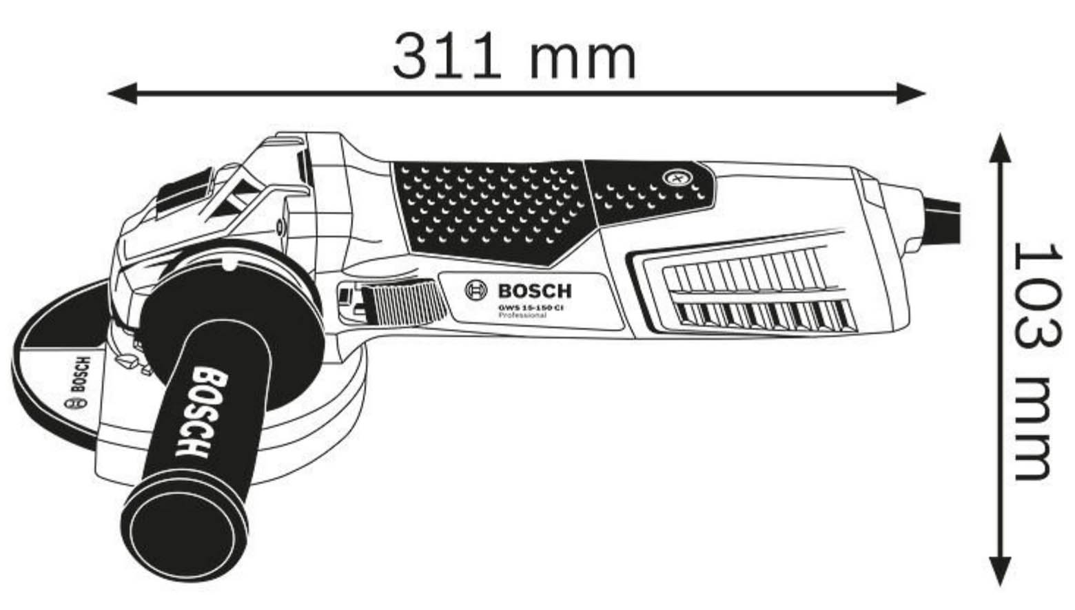 Каталог :: Электроинструменты :: УШМ (Болгарки) :: BOSCH 1700 Вт, 150 мм,  11500 об/мин, угловая шлифмашина (болгарка) GWS 17-150 CI (0 601 798 0R6)