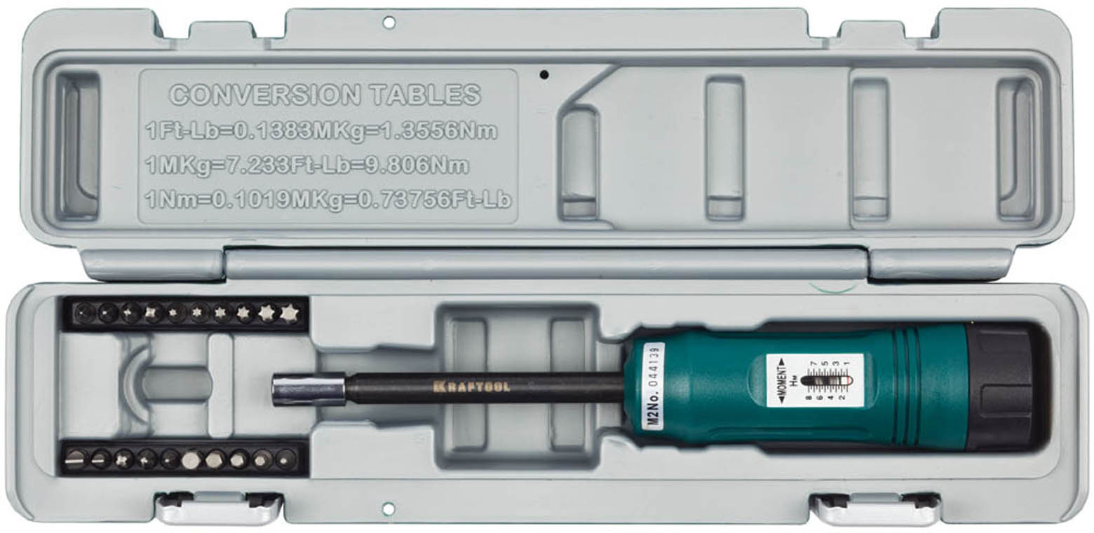 Магазин МаксМастер Райки :: Ручной инструмент :: Отвертки :: Наборы  отверток :: KRAFTOOL динамометрическая отвертка 1-8 Нм в боксе 64030